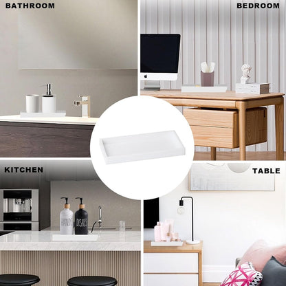 Tray - Two-piece set - Dressing table tray - Bathroom storage tray - Cosmetics storage tray - Bathroom storage box - Suitable for storing candles, soap, towels, perfume, etc. - White - 20x10x1.8 cm - Image 6
