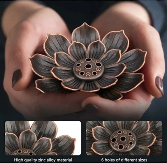 Set of 2 - Lotus-shaped incense burner - 6-hole incense burner with ash collection tray - Suitable for burning incense - Image 2