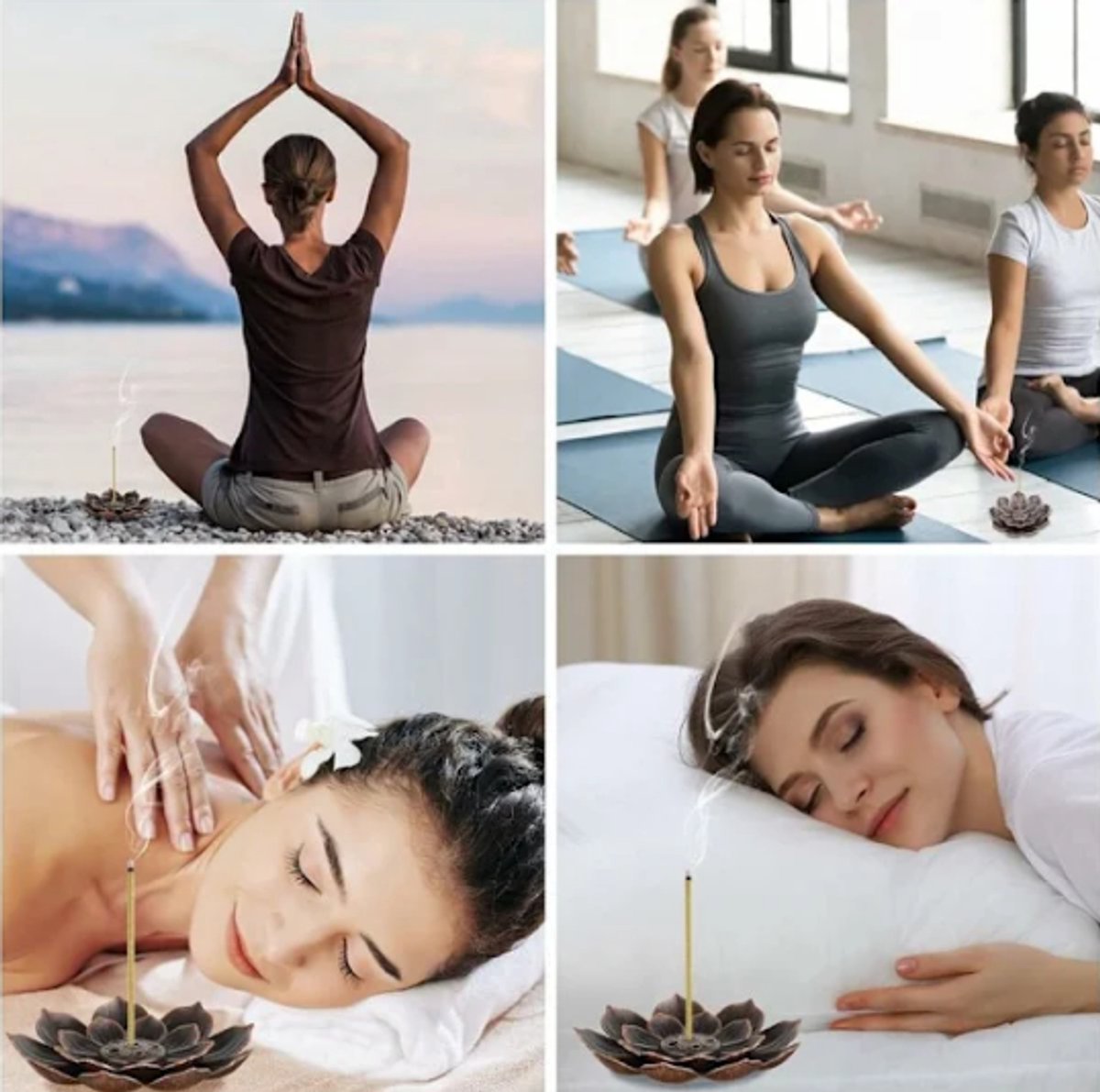 Set of 2 - Lotus-shaped incense burner - 6-hole incense burner with ash collection tray - Suitable for burning incense - Image 3