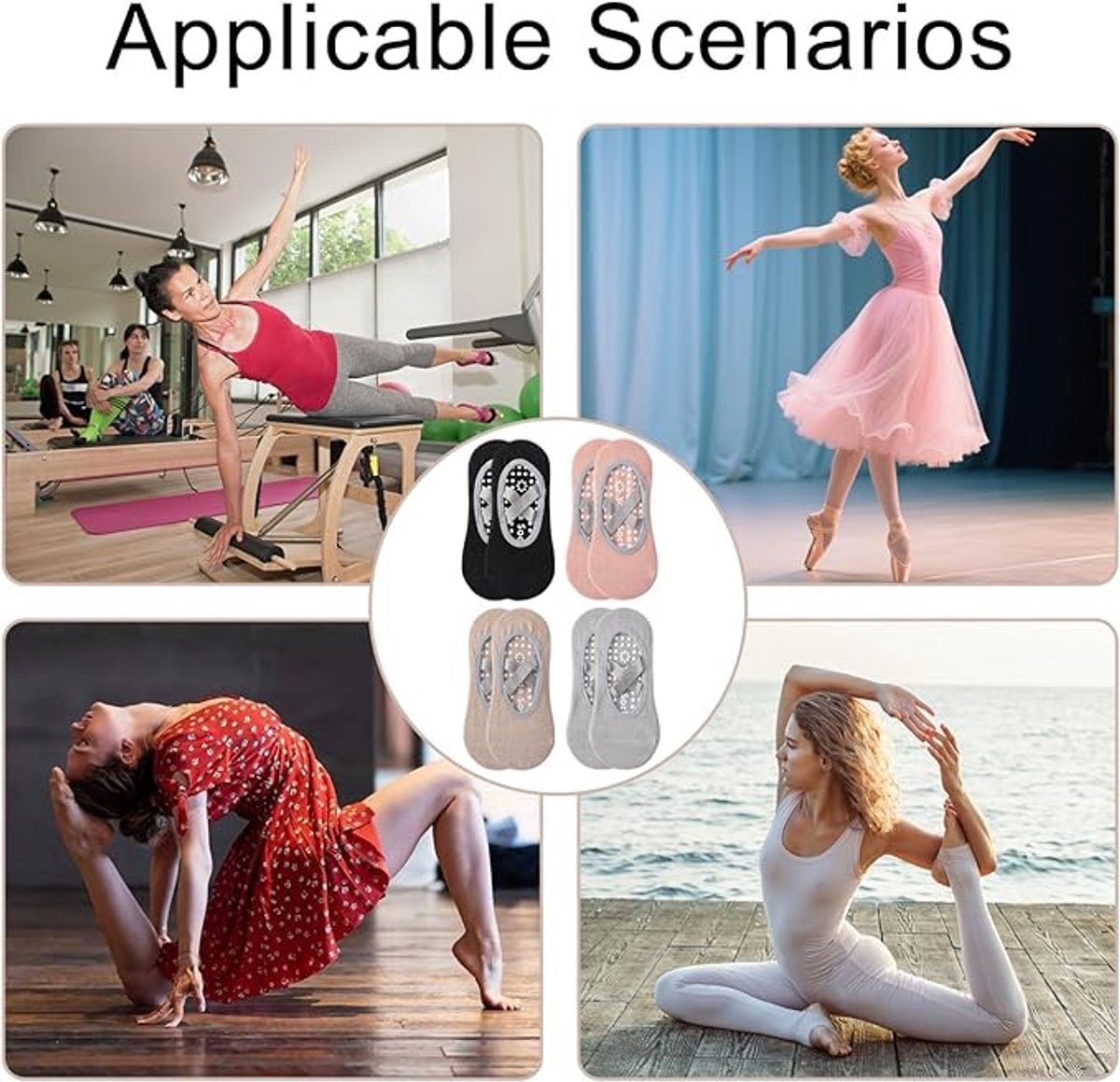 Yoga Socks (4 pairs) - Non-slip socks - Non-slip yoga socks for women - Sizes 35-41 - Pilates socks for women, Non-slip - Fitness Non-slip - Suitable for Pilates, Dance, Fitness - Image 3