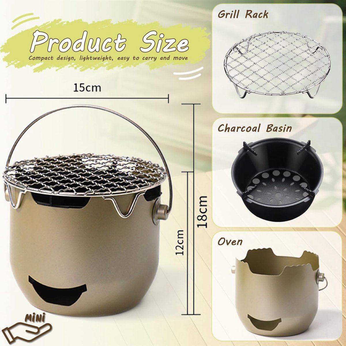 Grill - Portable Charcoal Grill - Mini Stainless Steel Charcoal Grill - Small Outdoor Grill - Suitable for Camping, Backyard BBQs, RVs and Picnics (Green) - Image 2