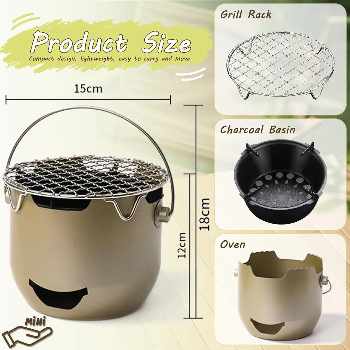 Grill - Portable Charcoal Grill - Mini Stainless Steel Charcoal Grill - Small Outdoor Grill - Suitable for Camping, Backyard BBQs, RVs and Picnics (Green) - Image 2