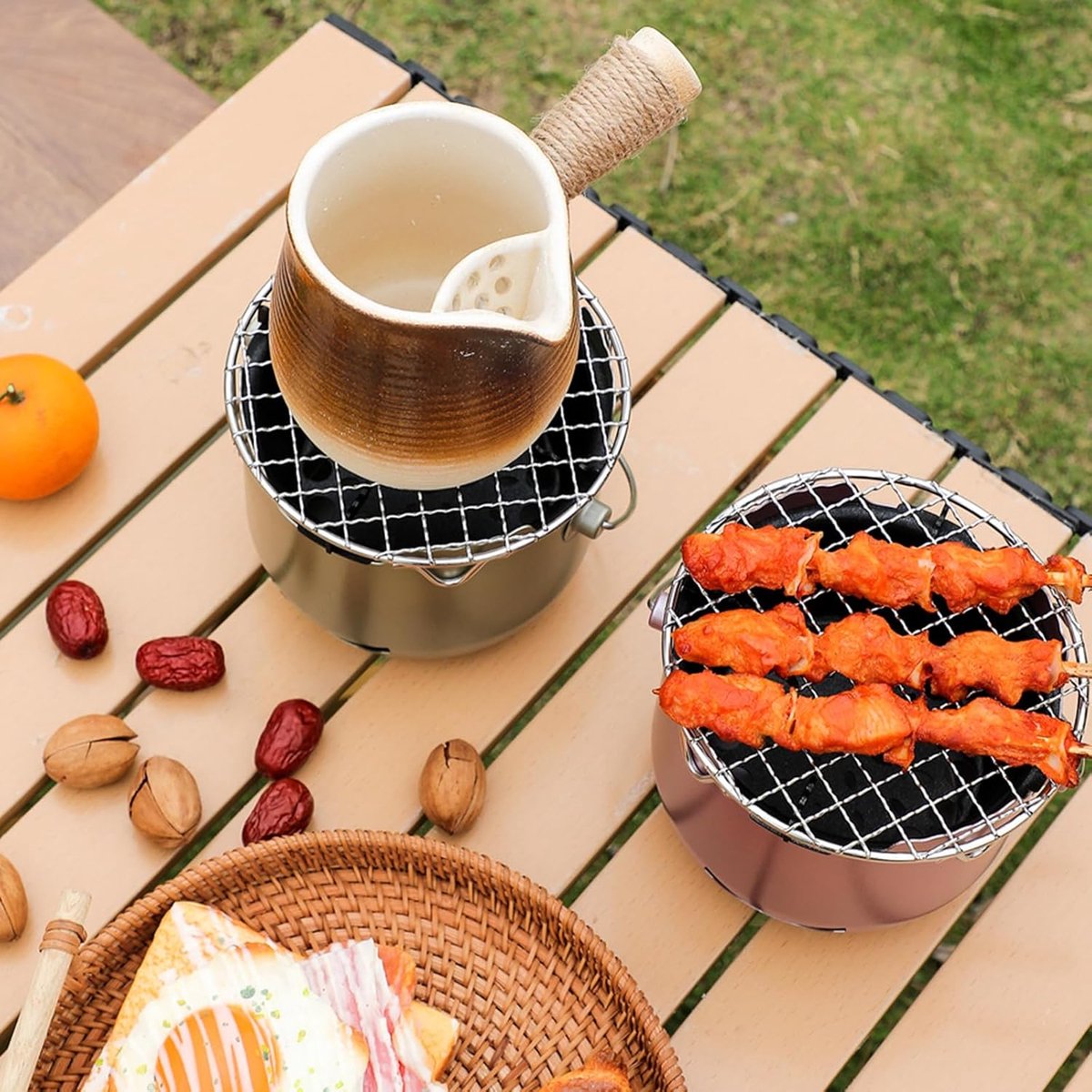Grill - Portable Charcoal Grill - Mini Stainless Steel Charcoal Grill - Small Outdoor Grill - Suitable for Camping, Backyard BBQs, RVs and Picnics (Green) - Image 3