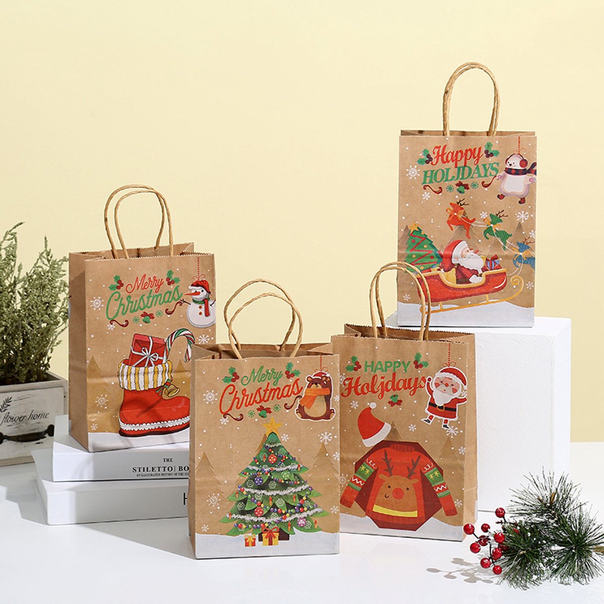 Gift Bags - 8 pieces - Christmas gift bags - Paper gift bags - Christmas gift bags - Kraft paper bags - Suitable for Christmas Eve and Christmas gift wrapping - Image 4
