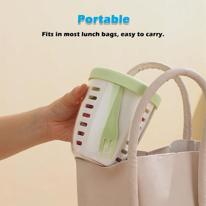 Fruit Bowl - Salad Bowl - Leakproof reusable food container with lid and draining basket - Suitable for work, school, and travel. - 650 ml (Vegetable) - Image 2