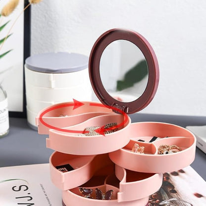 Jewelry Box - Foldable Storage Box - Rotating Jewelry Box with Multiple Layers - Elegant Storage Box for Earrings - Dust-free and Compact - Suitable for Earrings and Jewelry (Pink) - Image 2
