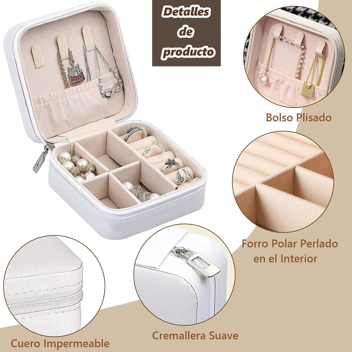 Jewelry Organizer Set - 3-Piece Set - Leather Jewelry Box - Portable Jewelry Organizer - Rings, Earrings, Necklaces, Bracelets - (White) - Jewelry Organizer - Christmas Gift - Birthday Gift - Image 2