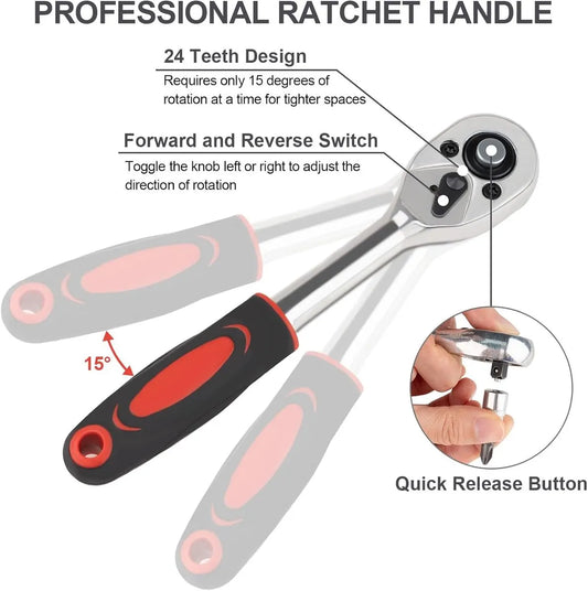 46-Piece Wrench & Ratchet Set - 1/4 Inch Metric for Cars - Compact Storage Case - Image 6