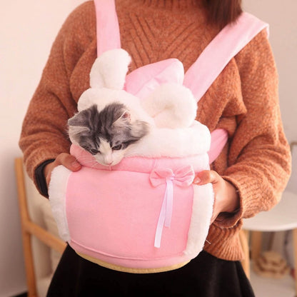 Cat Bed - Backpack for Pet Travel - Can be used as a cat basket indoors - Side pockets to keep your hands warm - Wide shoulder straps - Best choice for traveling with small pets (Pink, Size M: 25*25*21) - Image 2