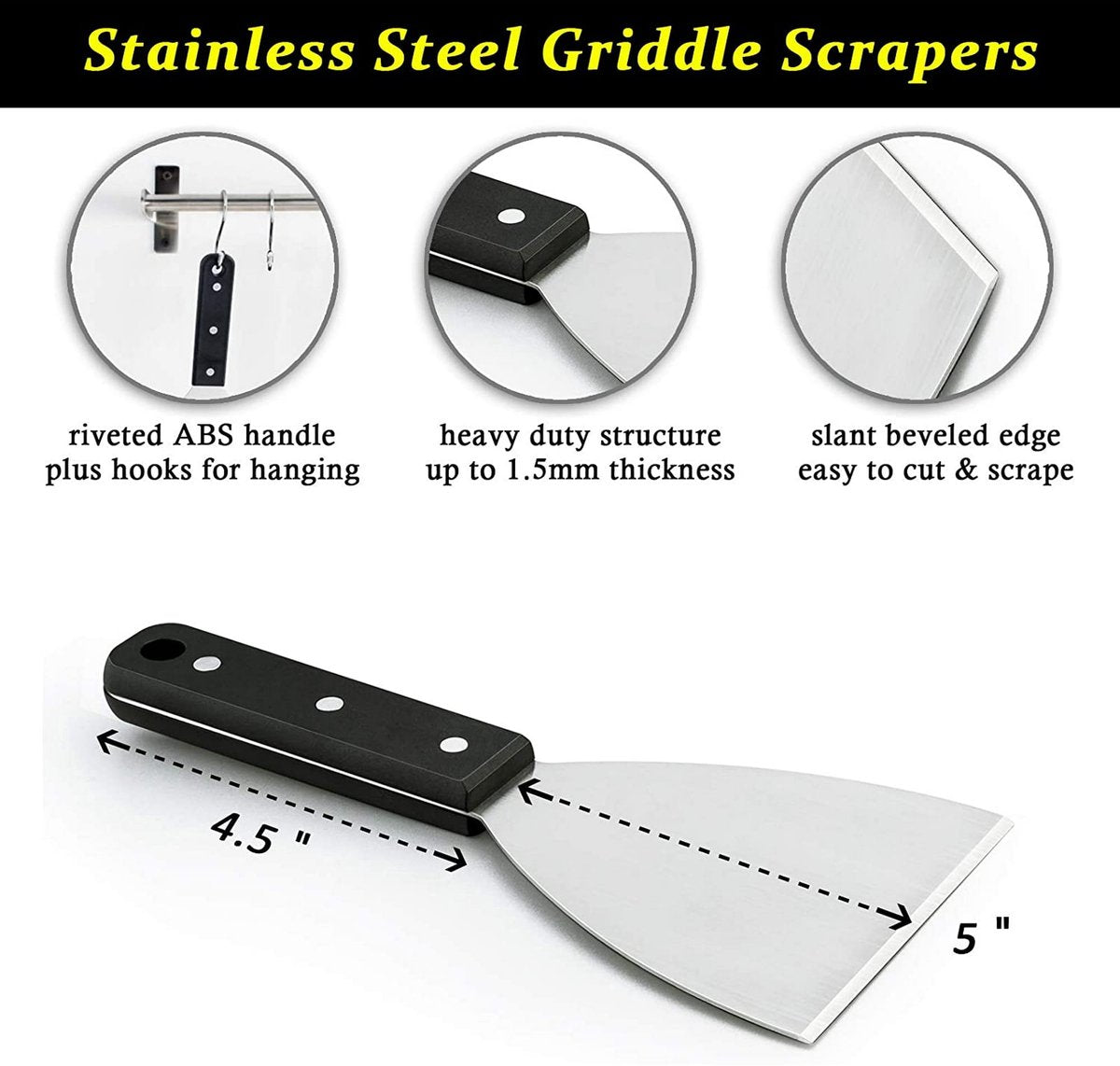 Spatulas - Pan Scrapers 2-Piece Set - For Food Processing and Cleaning - Perfect for Teppanyaki Flat Top Grills Indoor and Outdoor - Image 2
