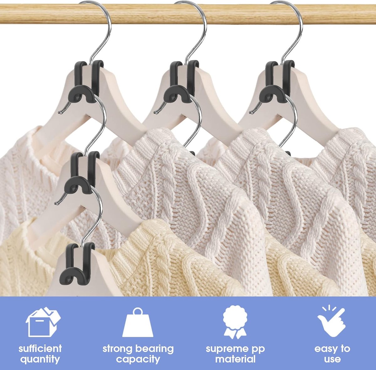 Hanger Hooks | Hooks - S-Hook Hangers - Black - Pack of 100 - Coat Hooks - Space-Saving Hanger Connector Hooks - Plastic Hanger Connectors - Ideal for Organizing Your Wardrobe - Image 3