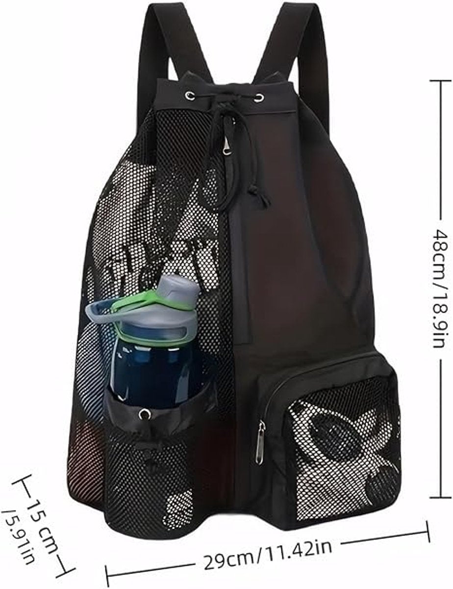 Backpack - Sports Bag - Travel Bag - Training Bag - Swimming Bag - 30*15*45cm - Mesh Material - Drawstring Design - Side Storage Space - Unisex - Suitable for Fitness, Swimming, Travel, Dancing, Camping（Gray） - Image 2