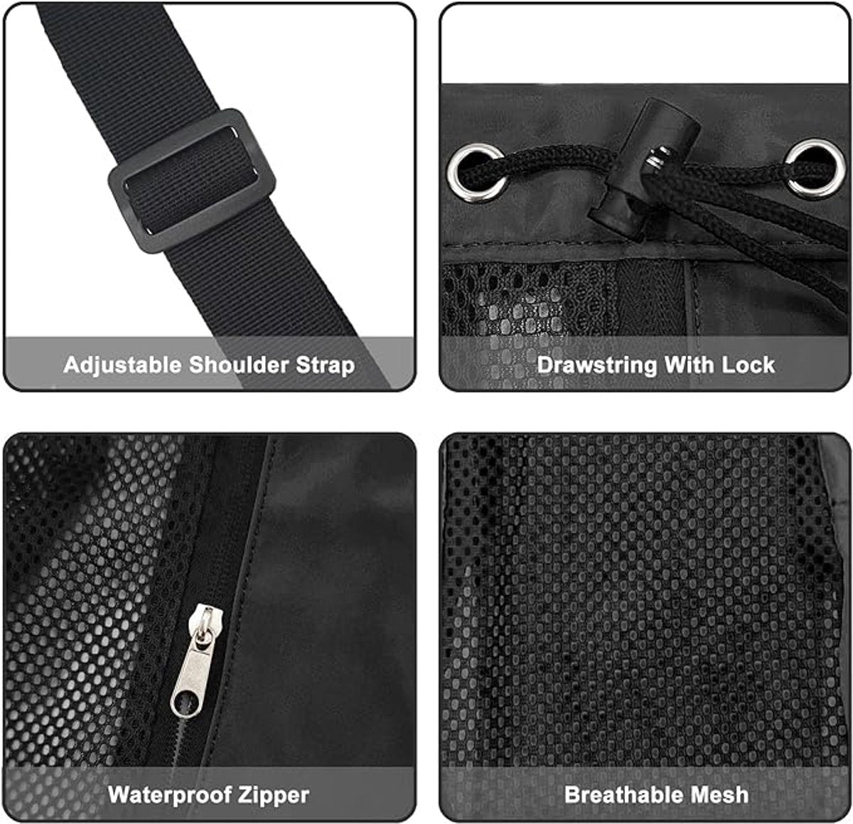 Backpack - Sports Bag - Travel Bag - Training Bag - Swimming Bag - 30*15*45cm - Mesh Material - Drawstring Design - Side Storage Space - Unisex - Suitable for Fitness, Swimming, Travel, Dancing, Camping（Gray） - Image 4