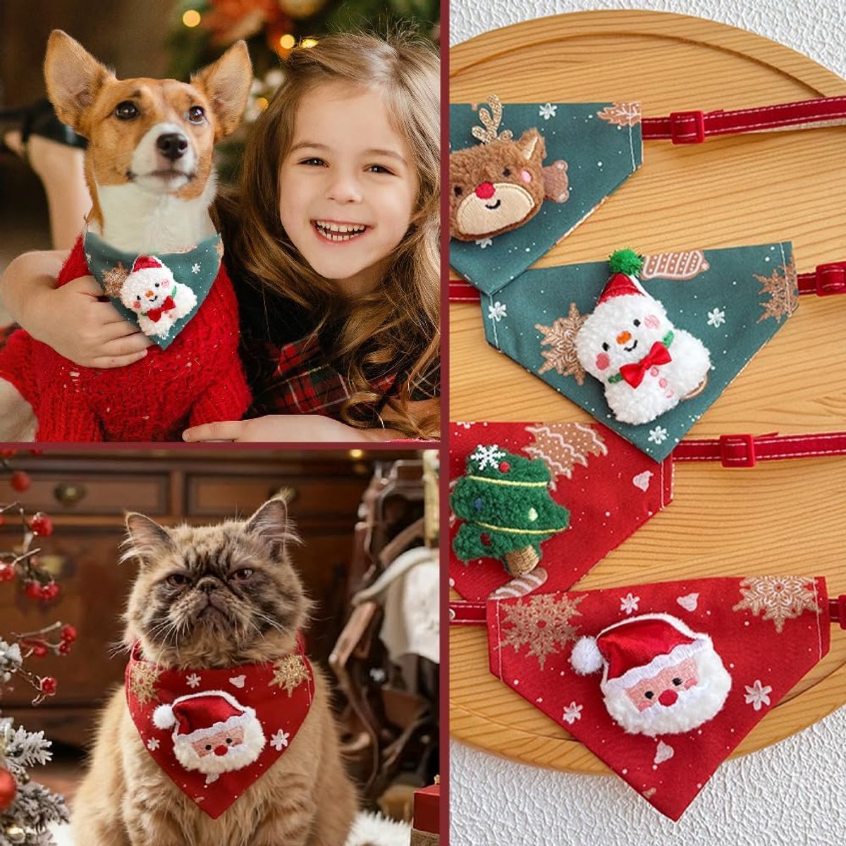 Pet Scarves - 4 Pack - Triangle Christmas Scarves for Dogs - Adjustable Scarves for Pets - Stylish and Breathable Bibs for Dogs - Buckle Design - Suitable for Autumn and Winter Christmas Outfits - Image 3