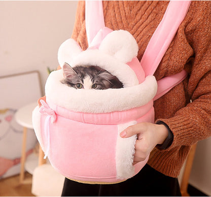 Cat Bed - Backpack for Pet Travel - Can be used as a cat basket indoors - Side pockets to keep your hands warm - Wide shoulder straps - Best choice for traveling with small pets (Pink, Size L: 33*25*27) - Image 3