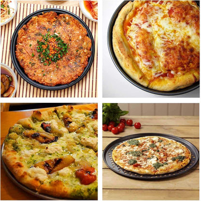 Pizza Baking Pan Set - Pizza Stone Set - Pizza Platter | Pizza Baking Tray | Pizza Plate - Carbon Steel - With Ventilation Holes - Oven-Safe - Home | Kitchen | Dining Room (26cm & 28cm & 32cm) - Image 6