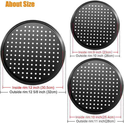 Pizza Baking Pan Set - Pizza Stone Set - Pizza Platter | Pizza Baking Tray | Pizza Plate - Carbon Steel - With Ventilation Holes - Oven-Safe - Home | Kitchen | Dining Room (26cm & 28cm & 32cm) - Image 7