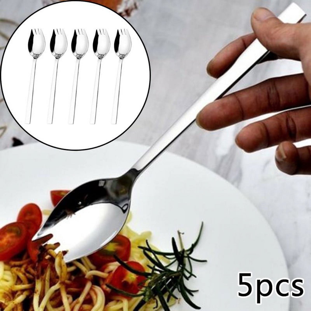 5-piece stainless steel cutlery set - fork and spoon - soup, salad and noodle spoons and forks - Image 4