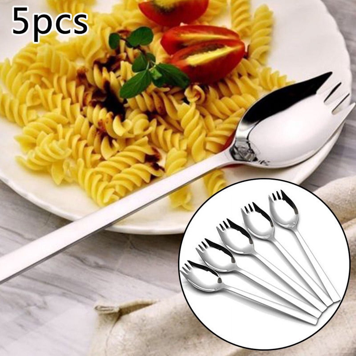 5-piece stainless steel cutlery set - fork and spoon - soup, salad and noodle spoons and forks - Image 5