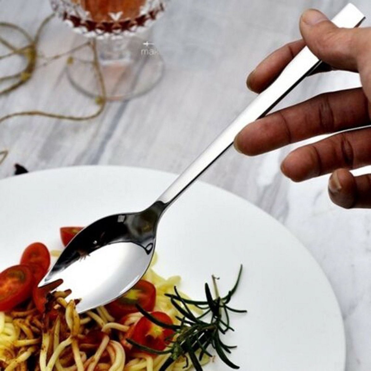 5-piece stainless steel cutlery set - fork and spoon - soup, salad and noodle spoons and forks - Image 8