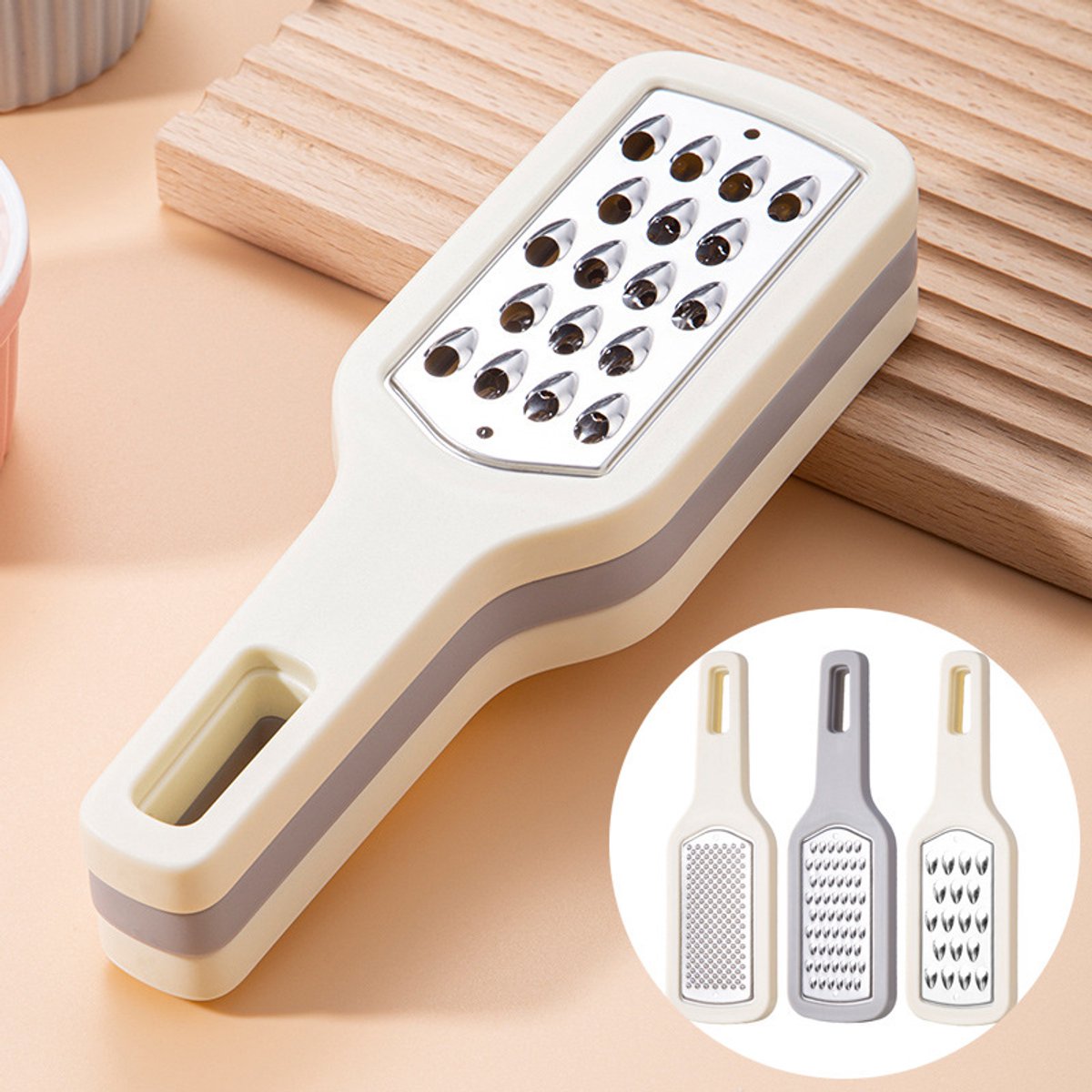 Grater - 3-piece set - Hand grater - Cheese grater - Ginger grater - Garlic grater - Stainless steel - Dishwasher safe - Silver - Image 3