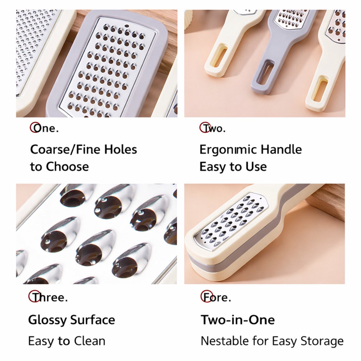 Grater - 3-piece set - Hand grater - Cheese grater - Ginger grater - Garlic grater - Stainless steel - Dishwasher safe - Silver - Image 4