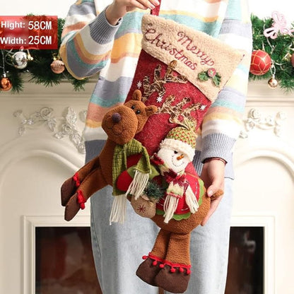 Gift Bags - 23 Inch Christmas Stockings - Santa and Reindeer Pattern - Extra Soft Plush Cuff - Classic Christmas Stocking Decoration - Perfect for Family Holiday Decor（B） - Image 3
