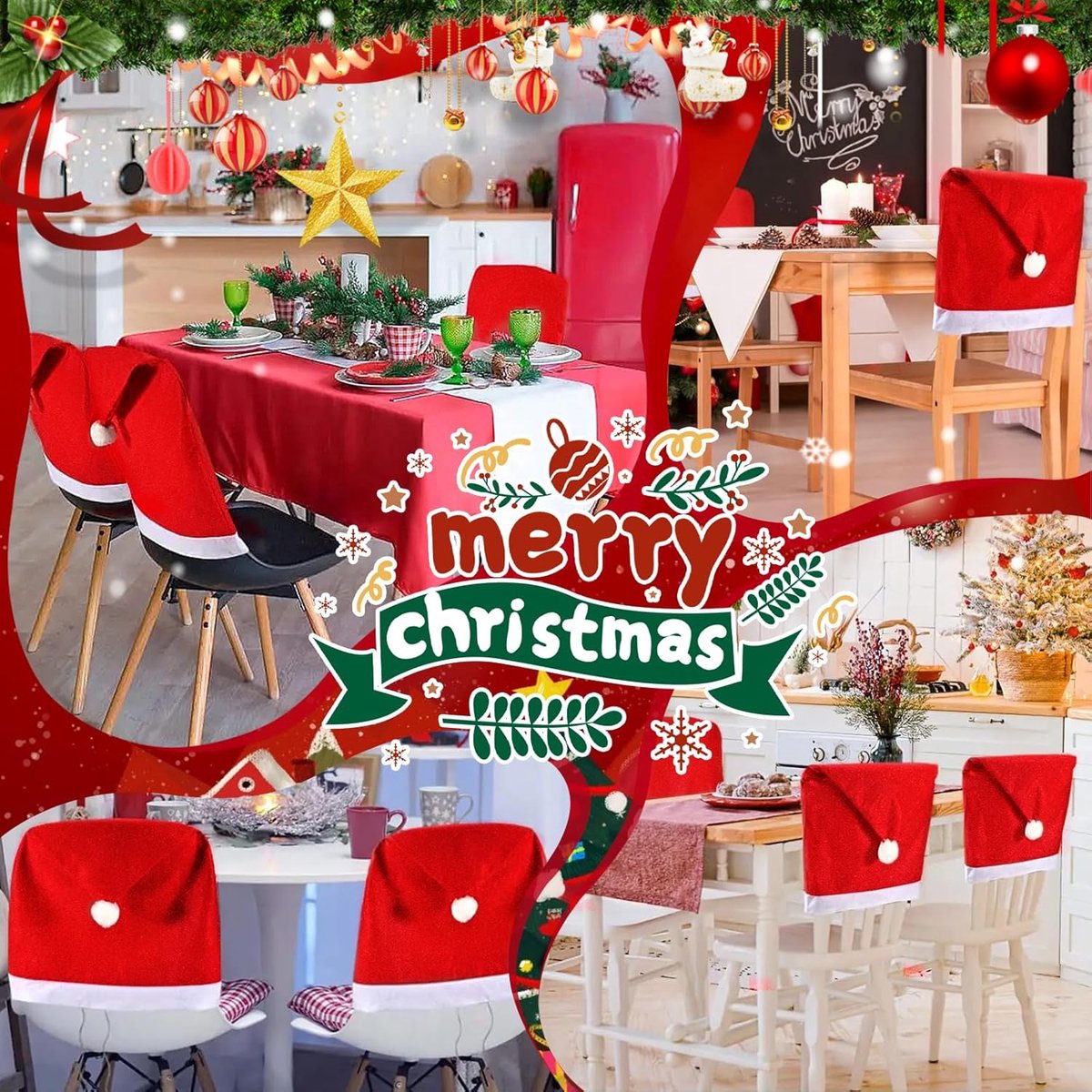 Chair Covers - 4 pieces - Christmas chair covers - Red chair covers - Christmas chair covers - Christmas decorations - Image 4