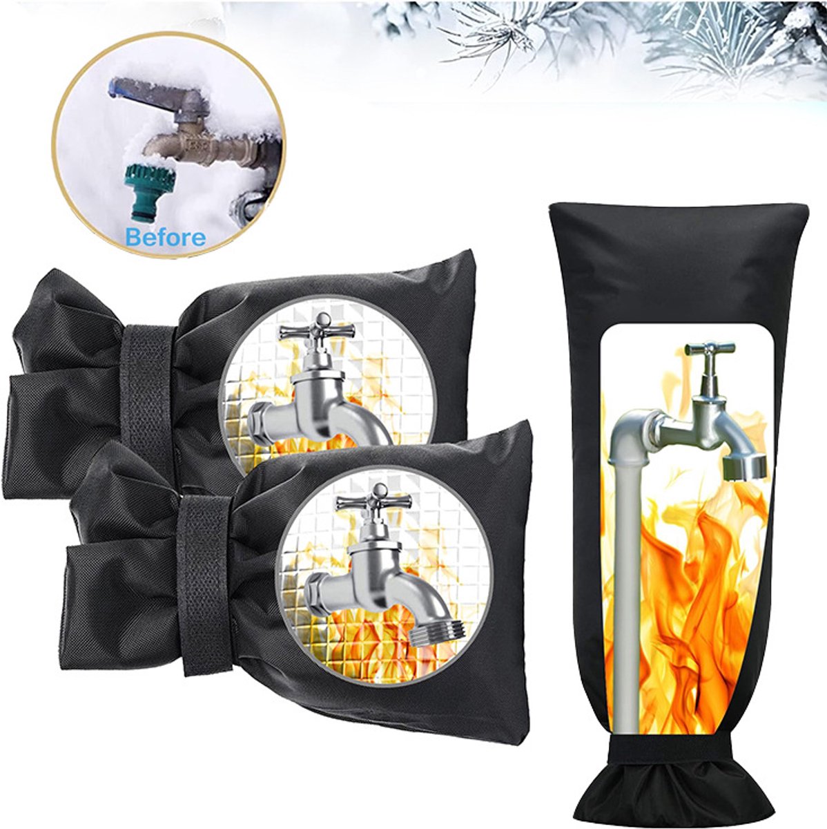 Anti-freeze cover for water taps - 3-piece pack - Insulated anti-freeze cover - Protective cover for water pipes against ice formation - Image 3