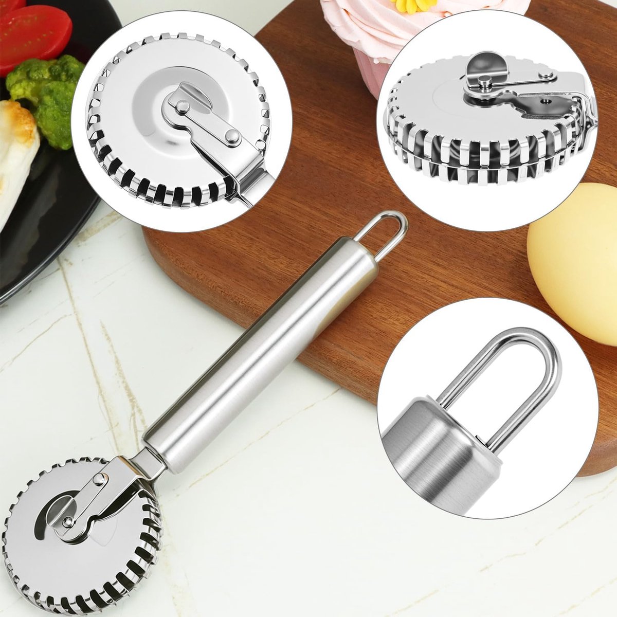 Luxury Rotary Cutter for Embossing - Baking Tools - Dough and Pastry Tools Made of Stainless Steel - Equipped with an Ergonomic Handle - Dishwasher Safe - Suitable for Cutting, Sealing and Pressing - Image 2