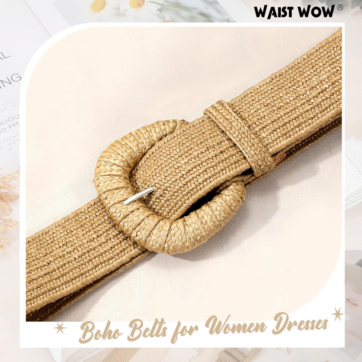 Belts - Women's stretch straw belts - Fashionable Bohemian belts - Rattan belts Raffia women's belts - Image 2