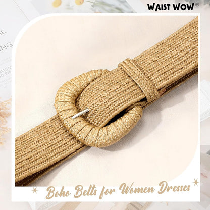 Belts - Women's stretch straw belts - Fashionable Bohemian belts - Rattan belts Raffia women's belts - Image 2