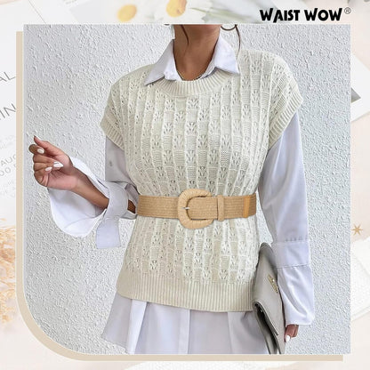 Belts - Women's stretch straw belts - Fashionable Bohemian belts - Rattan belts Raffia women's belts - Image 5