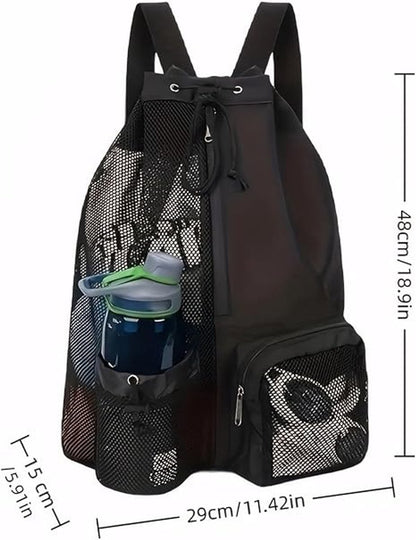 Backpack - Sports Bag - Travel Bag - Training Bag - Swimming Bag - 30*15*45cm - Mesh Material - Drawstring Design - Side Storage Space - Unisex - Suitable for Fitness, Swimming, Travel, Dancing, Camping（Yellow） - Image 2
