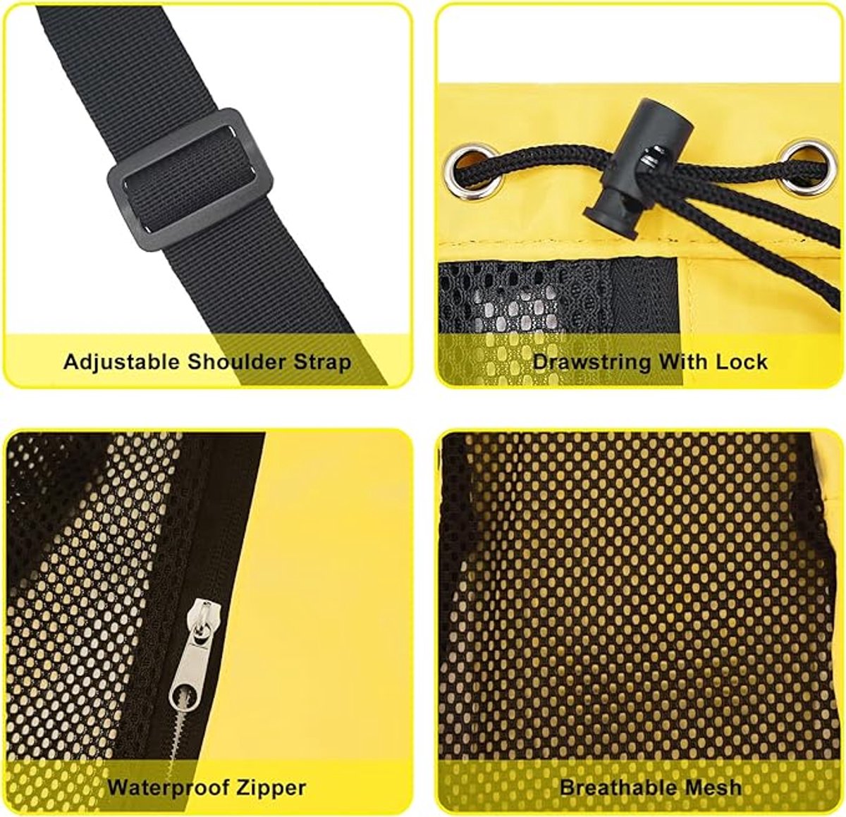 Backpack - Sports Bag - Travel Bag - Training Bag - Swimming Bag - 30*15*45cm - Mesh Material - Drawstring Design - Side Storage Space - Unisex - Suitable for Fitness, Swimming, Travel, Dancing, Camping（Yellow） - Image 4