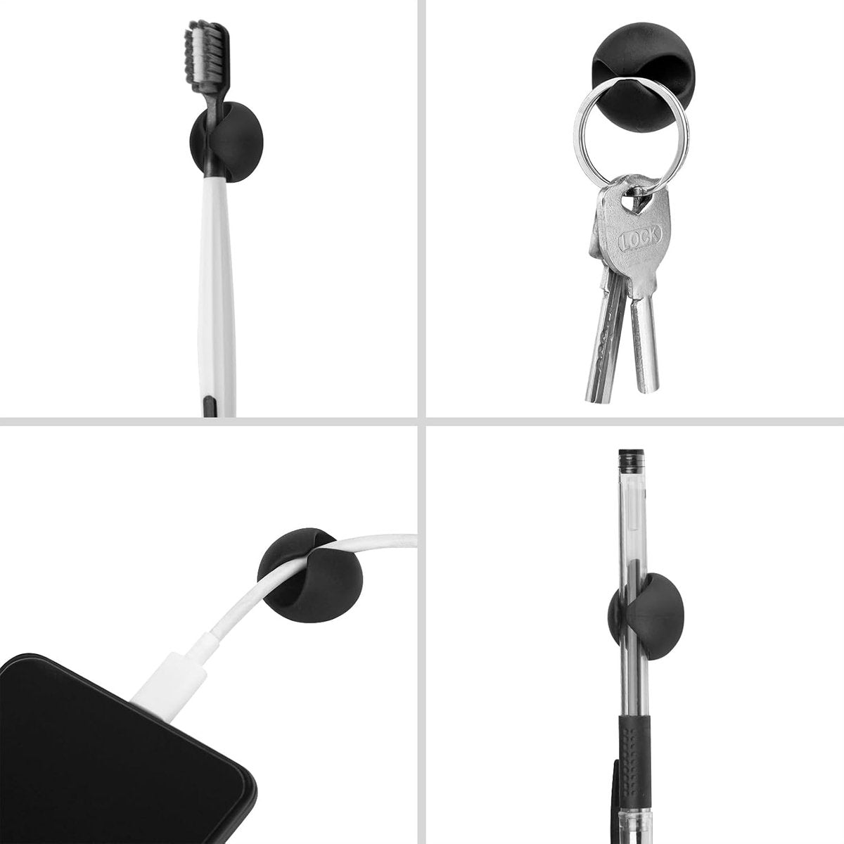 Pack of 12 Cable Clips - Black, Self-Adhesive Cable Organizer - Charger Holder - Cable Organizer - Suitable for bedside tables, desks, offices and for storing mice. - Image 3
