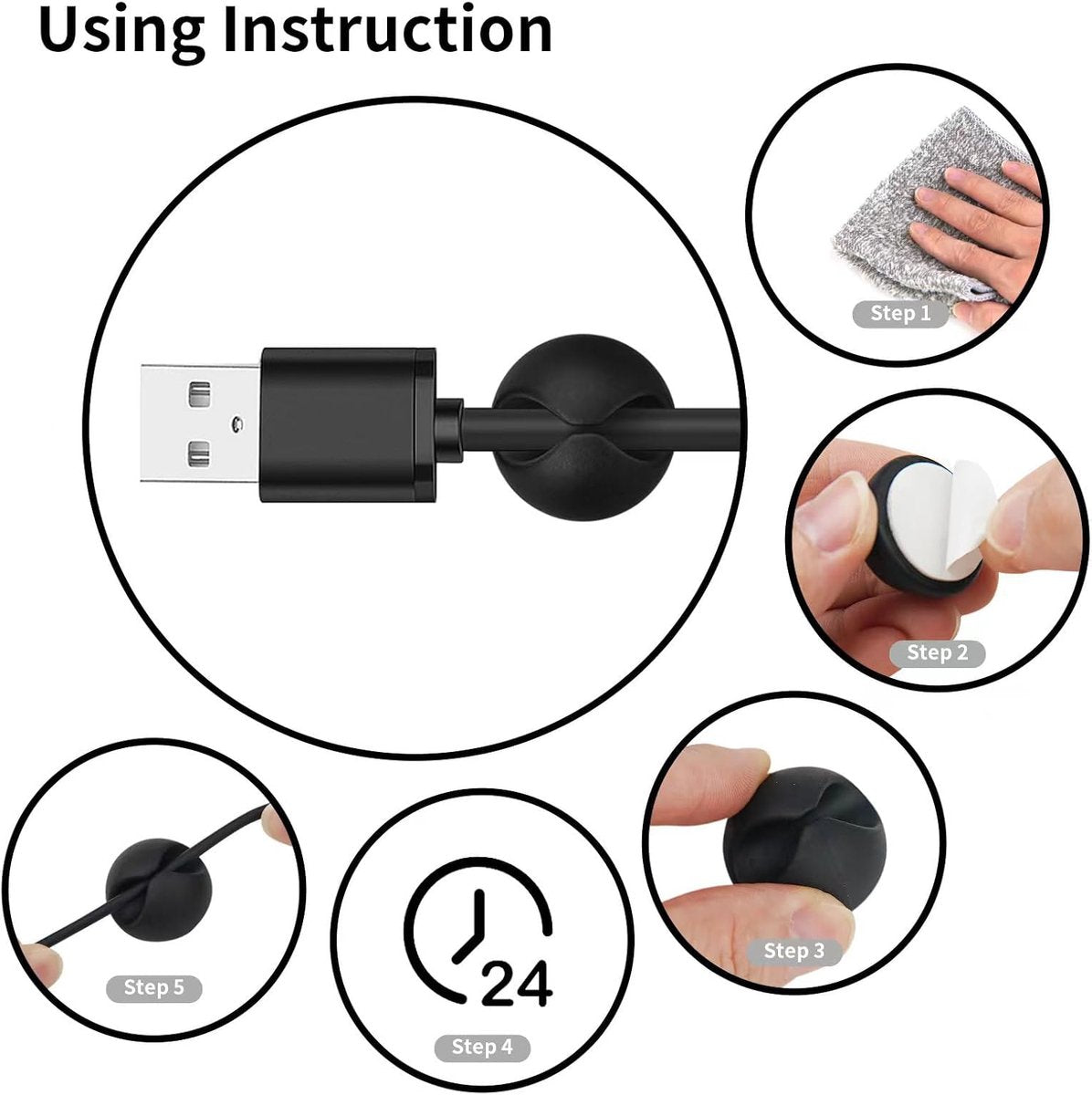 Pack of 12 Cable Clips - Black, Self-Adhesive Cable Organizer - Charger Holder - Cable Organizer - Suitable for bedside tables, desks, offices and for storing mice. - Image 7