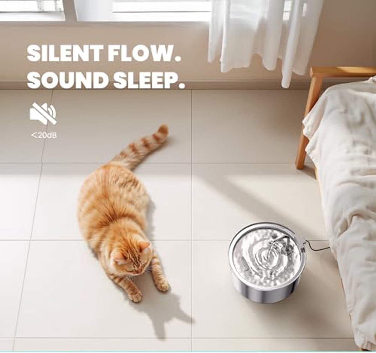 Cat Drinking Fountain - Quiet Drinking Fountain for Cats - 3.2L Stainless Steel Water Fountain with Filter - Cat Water Fountain - Cat Drinking Bowl - Includes 4 Cat Fountain Filters - for Cats and Dogs - Image 2