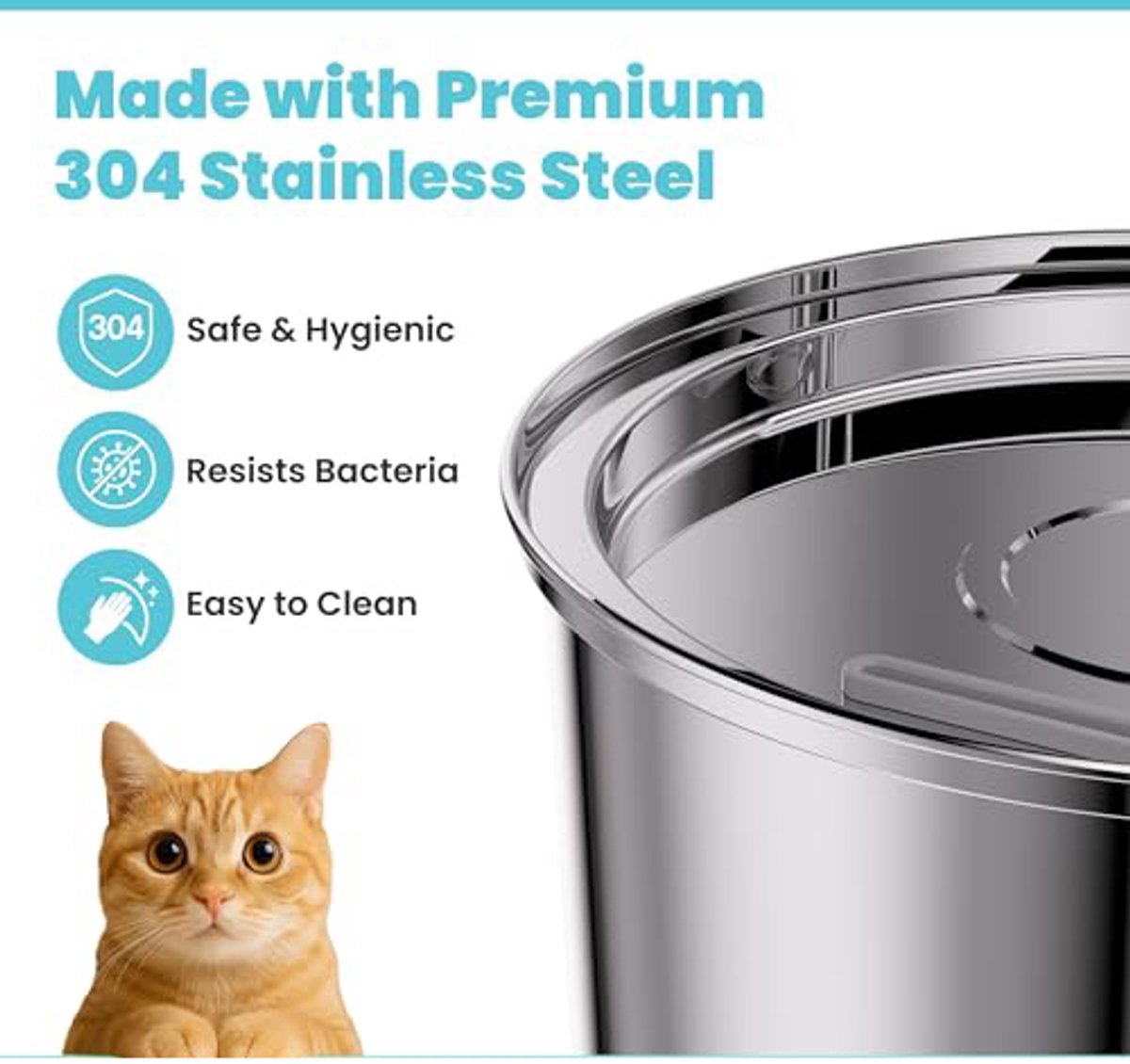 Cat Drinking Fountain - Quiet Drinking Fountain for Cats - 3.2L Stainless Steel Water Fountain with Filter - Cat Water Fountain - Cat Drinking Bowl - Includes 4 Cat Fountain Filters - for Cats and Dogs - Image 4