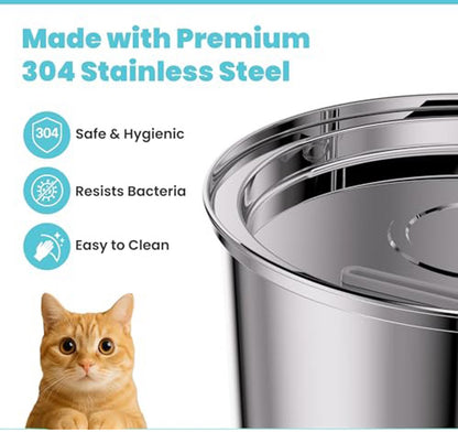 Cat Drinking Fountain - Quiet Drinking Fountain for Cats - 3.2L Stainless Steel Water Fountain with Filter - Cat Water Fountain - Cat Drinking Bowl - Includes 4 Cat Fountain Filters - for Cats and Dogs - Image 4