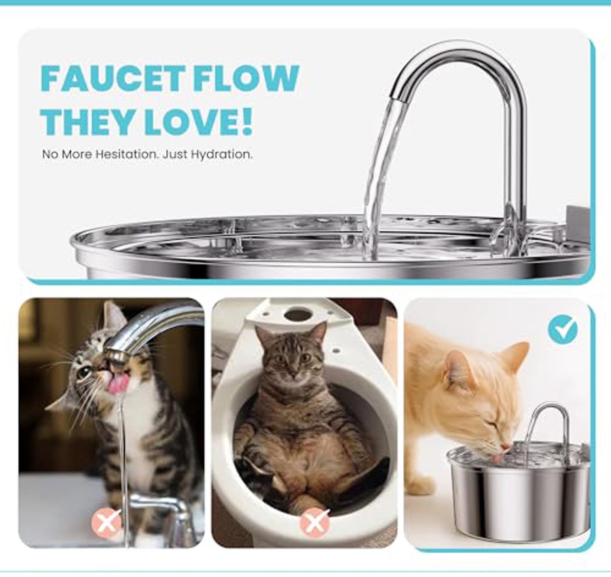 Cat Drinking Fountain - Quiet Drinking Fountain for Cats - 3.2L Stainless Steel Water Fountain with Filter - Cat Water Fountain - Cat Drinking Bowl - Includes 4 Cat Fountain Filters - for Cats and Dogs - Image 5