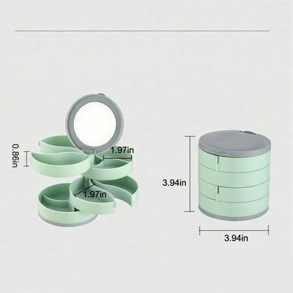 Jewelry Box - Foldable Storage Box - Rotating Jewelry Box with Multiple Layers - Elegant Storage Box for Earrings - Dust-free and Compact - Suitable for Earrings and Jewelry (Vegetable) - Image 5