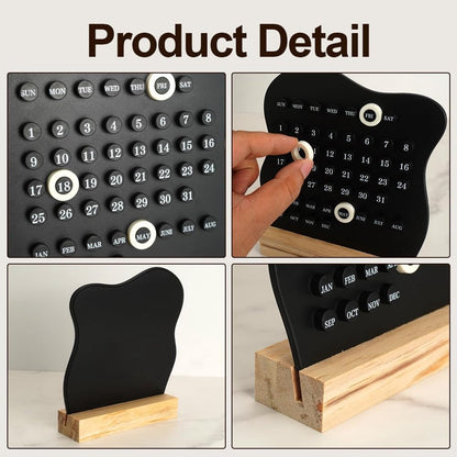 Desktop Perpetual Calendar - 2026 Calendar - Reusable Block Calendar for the Desk - 2026 Monthly Calendar - Modern Ring Date Calendar - Black - Image 2