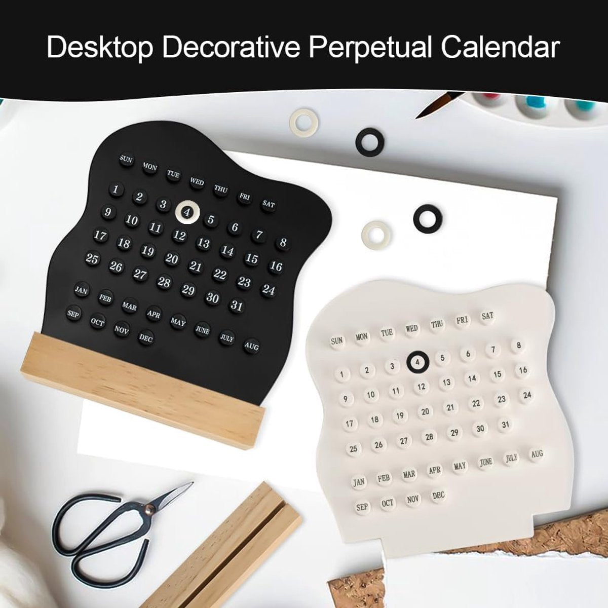 Desktop Perpetual Calendar - 2026 Calendar - Reusable Block Calendar for the Desk - 2026 Monthly Calendar - Modern Ring Date Calendar - Black - Image 4