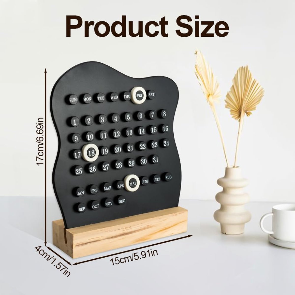 Desktop Perpetual Calendar - 2026 Calendar - Reusable Block Calendar for the Desk - 2026 Monthly Calendar - Modern Ring Date Calendar - Black - Image 5
