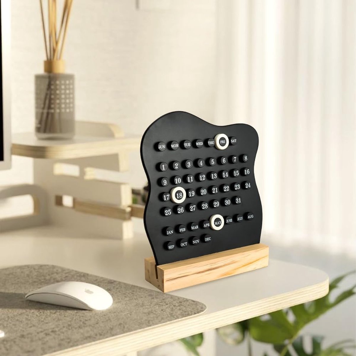 Desktop Perpetual Calendar - 2026 Calendar - Reusable Block Calendar for the Desk - 2026 Monthly Calendar - Modern Ring Date Calendar - Black - Image 7