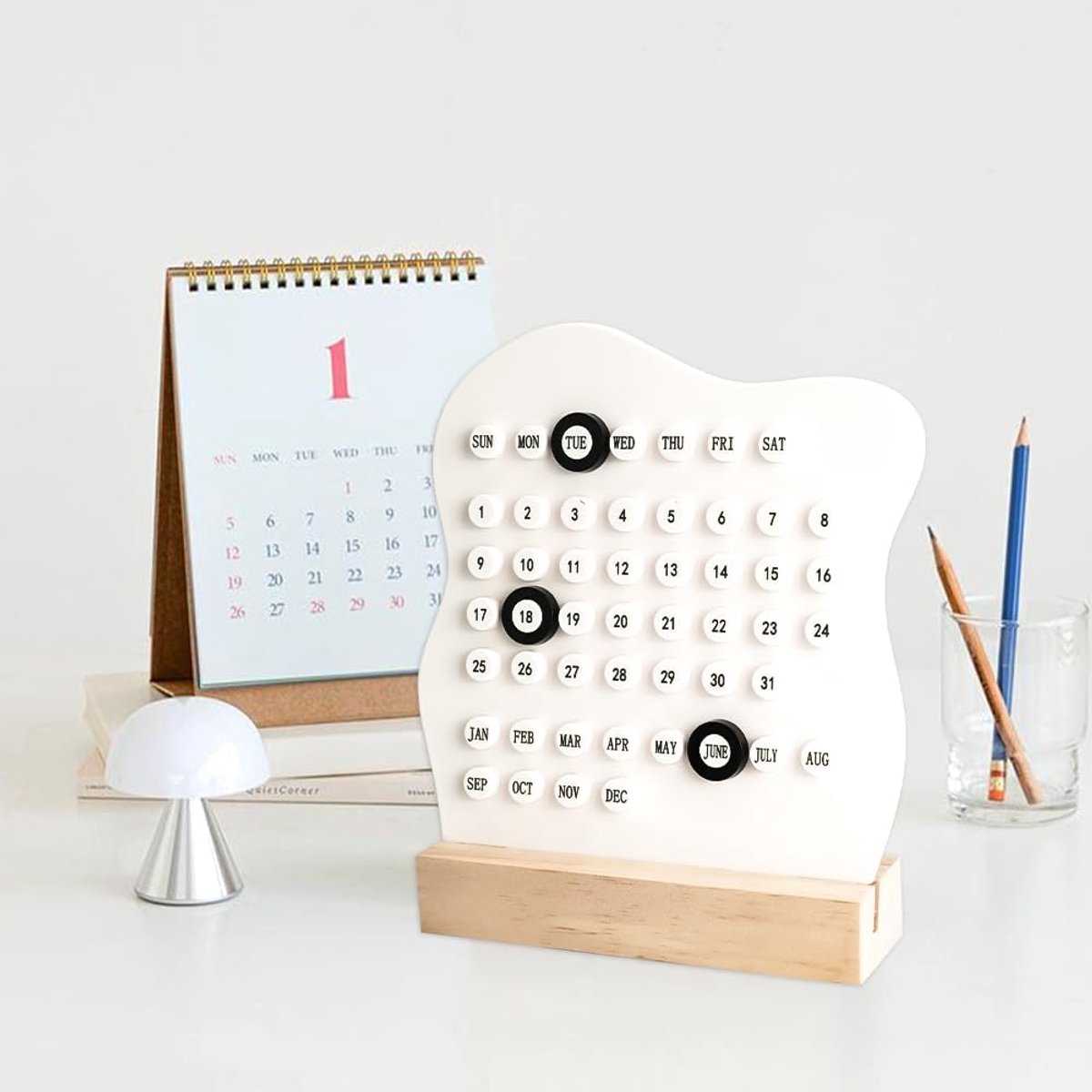 Desktop Perpetual Calendar - 2026 Calendar - Reusable Block Calendar for the Desk - 2026 Monthly Calendar - Modern Ring Date Calendar - White - Image 2