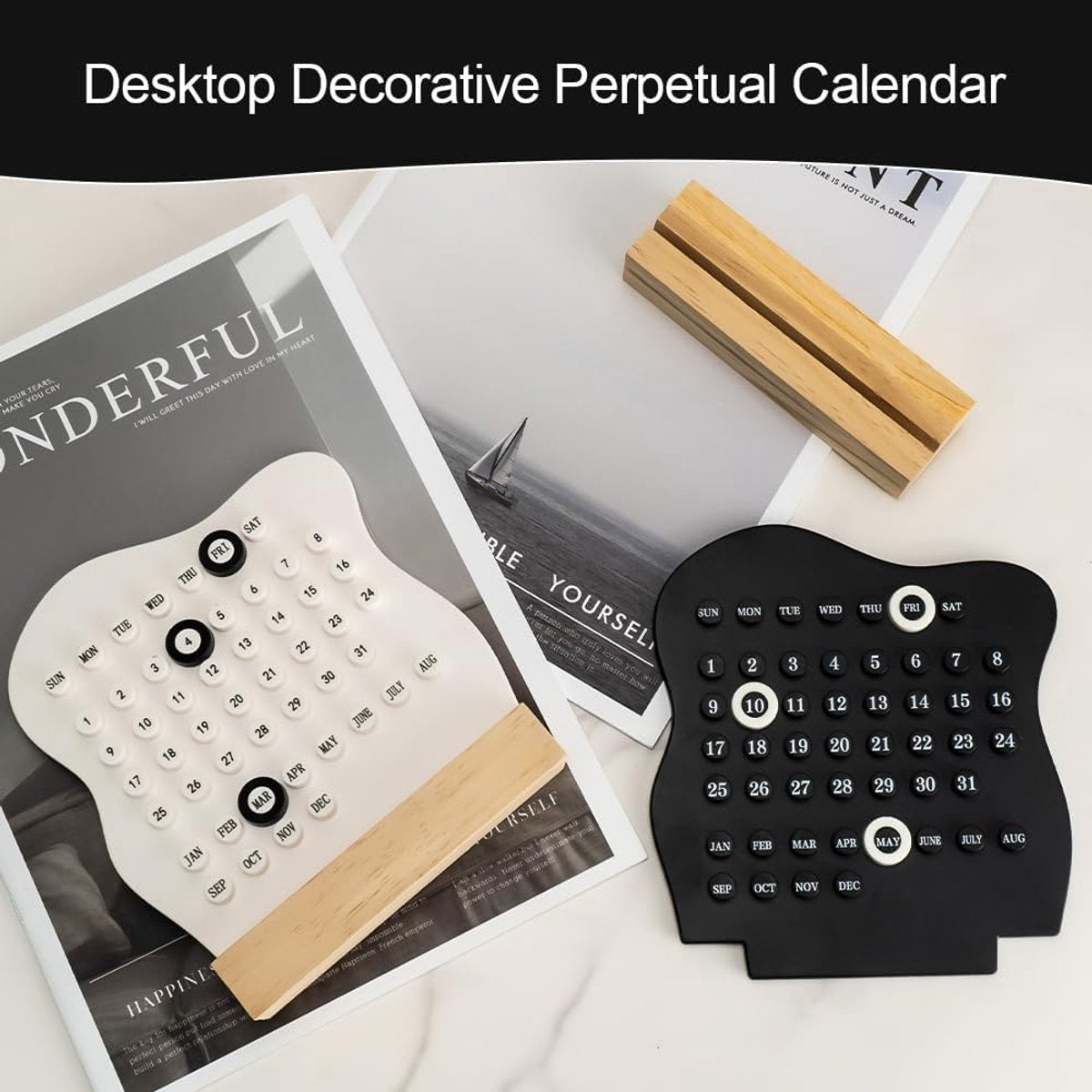 Desktop Perpetual Calendar - 2026 Calendar - Reusable Block Calendar for the Desk - 2026 Monthly Calendar - Modern Ring Date Calendar - White - Image 6