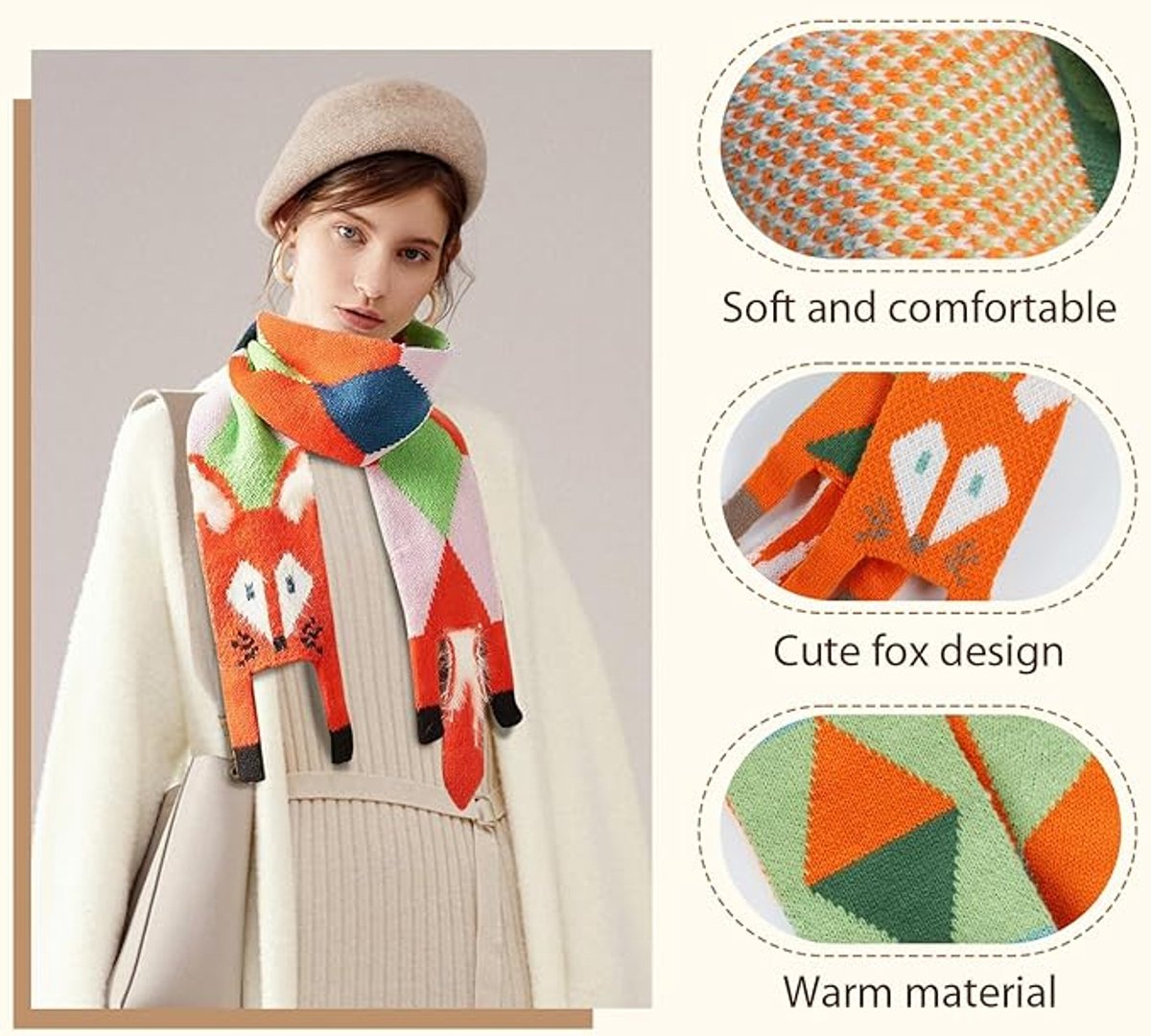 Scarves - Women's Winter Scarves - Warm Scarves - Cute Fox Scarves - 140cm - Stylish Gift - A Gift for Her (A) - Image 3