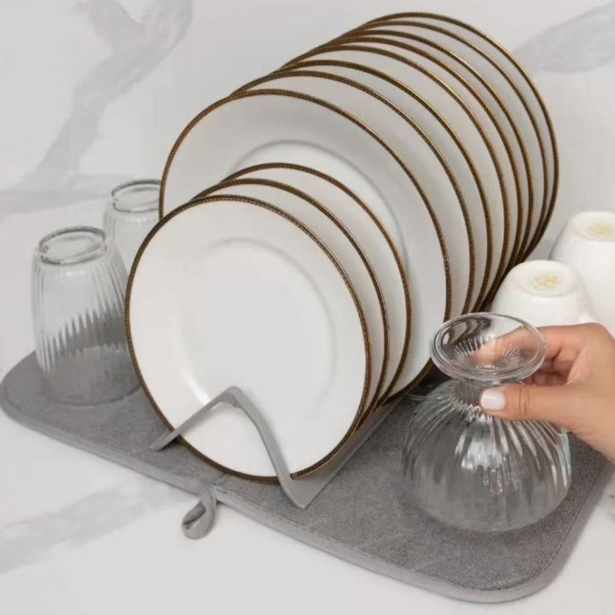 Folding Coasters - Kitchen Placemats - Draining Mats - Storage Racks - Suitable for Kitchens (Grey) - Image 2